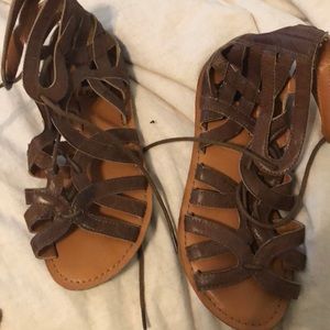 Brown strapped flats